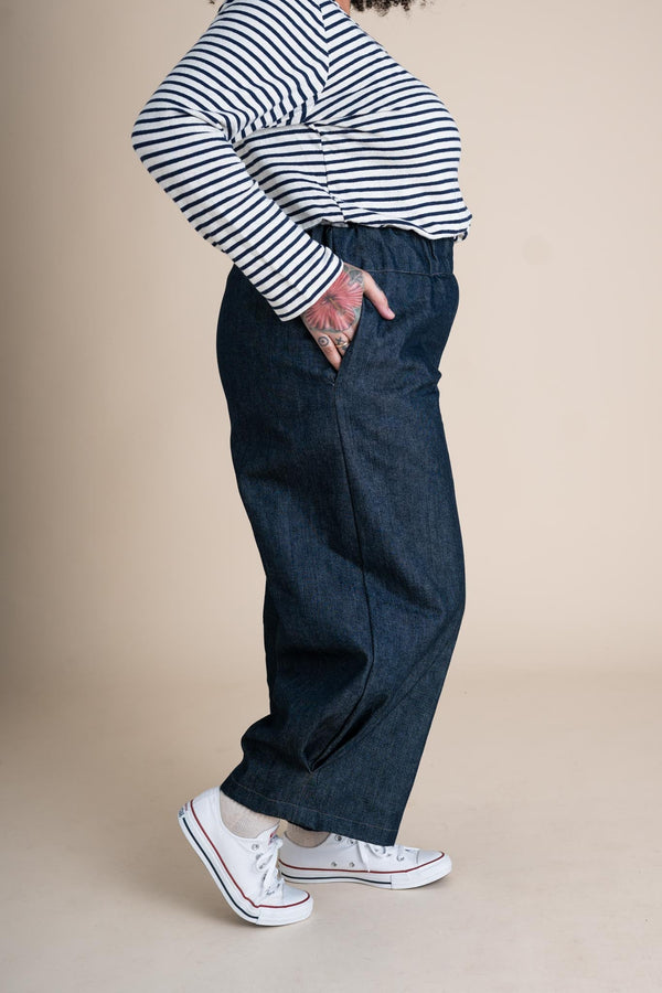 Conscious Clothing Crescent Moon Pants in Cone Denim - plus size pant, product view