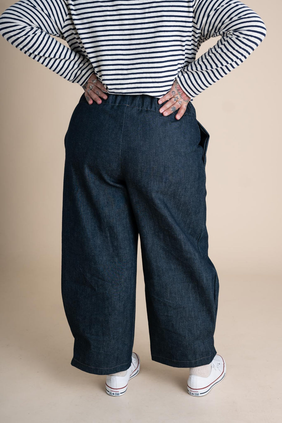 Conscious Clothing Crescent Moon Pants in Cone Denim - plus size pant, product view