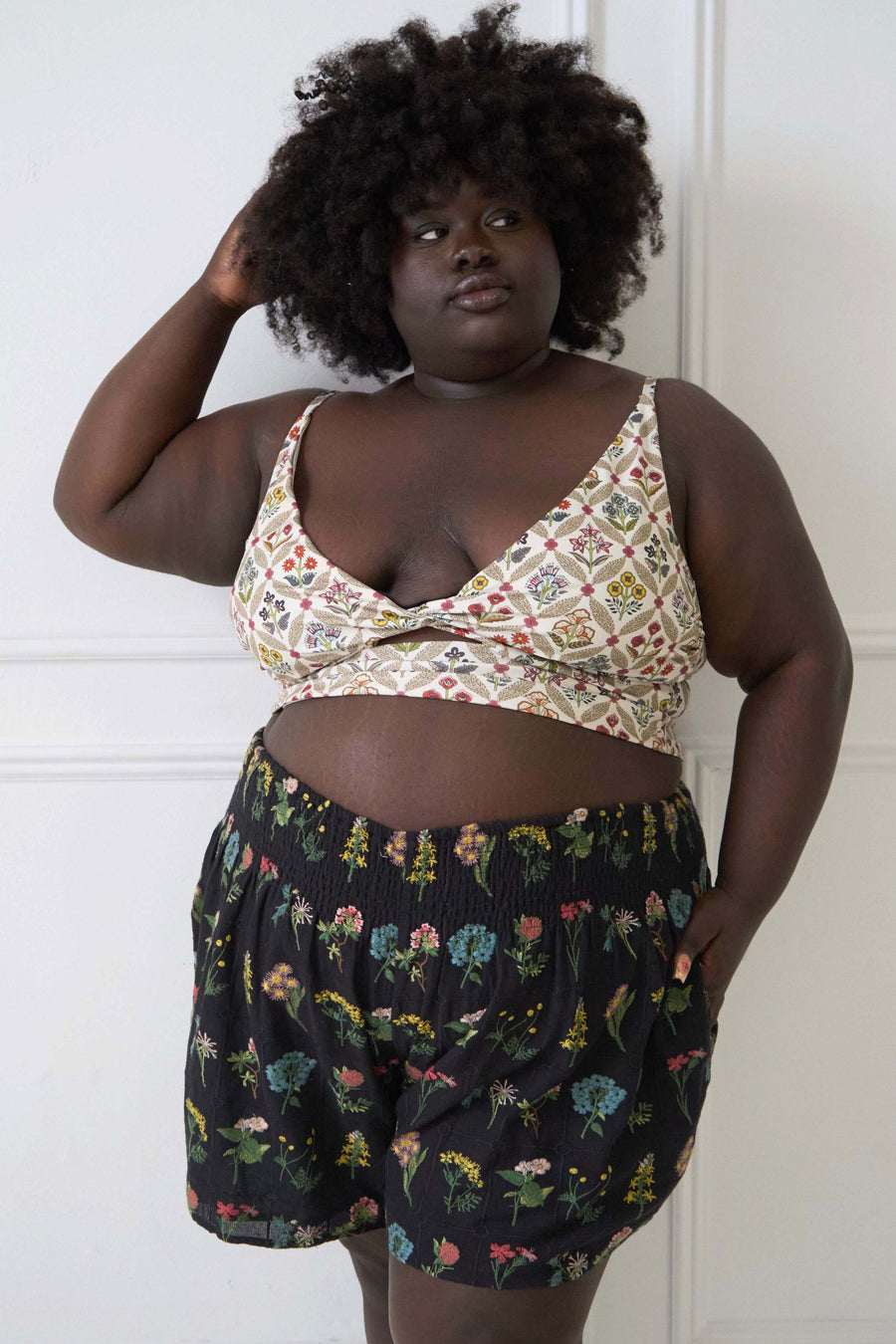 Tamara Malas Harlow Short black wildflower print front full body view on plus size model
