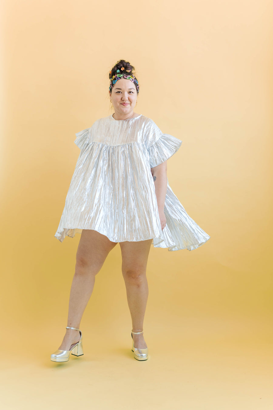 Nettle Studios Silver Metallic Mini Mushroom Dress - plus size mushroom dress, product view