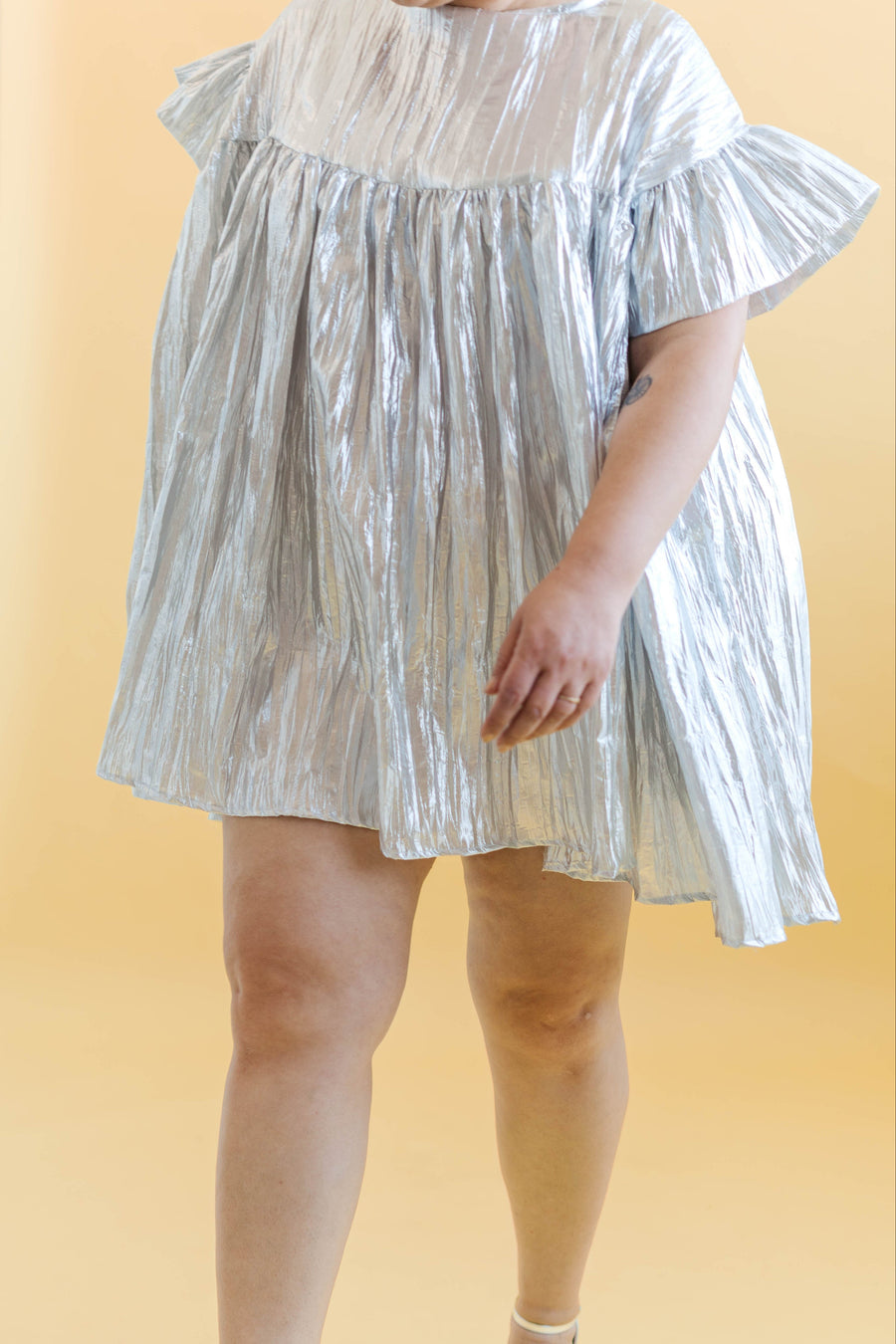 Nettle Studios Silver Metallic Mini Mushroom Dress - plus size mushroom dress, product view