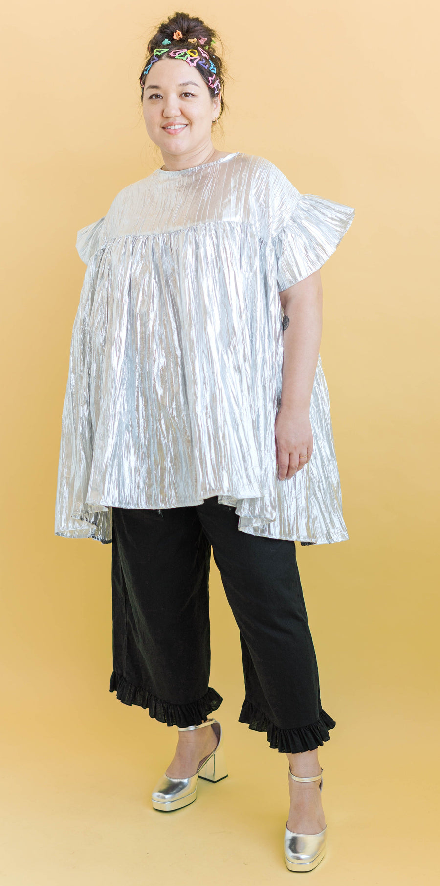 Nettle Studios Silver Metallic Mini Mushroom Dress - plus size mushroom dress, product view