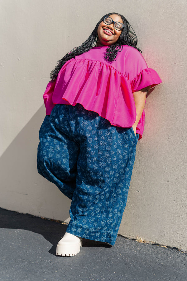 Nettle Studios Dark Daisy Denim Mid Easy Pant - plus size easy pant, product view