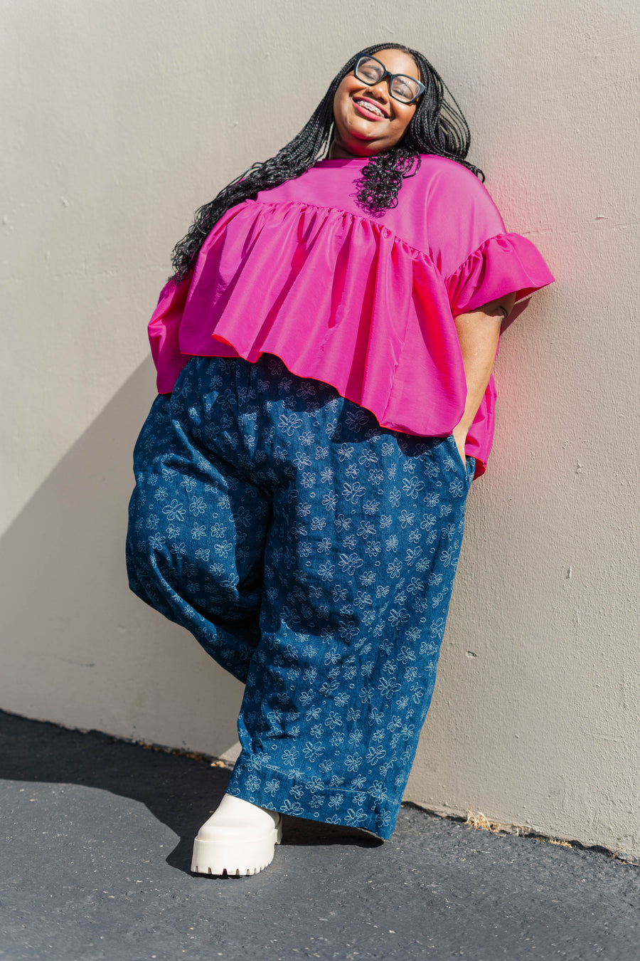 Nettle Studios Dark Daisy Denim Mid Easy Pant - plus size easy pant, product view