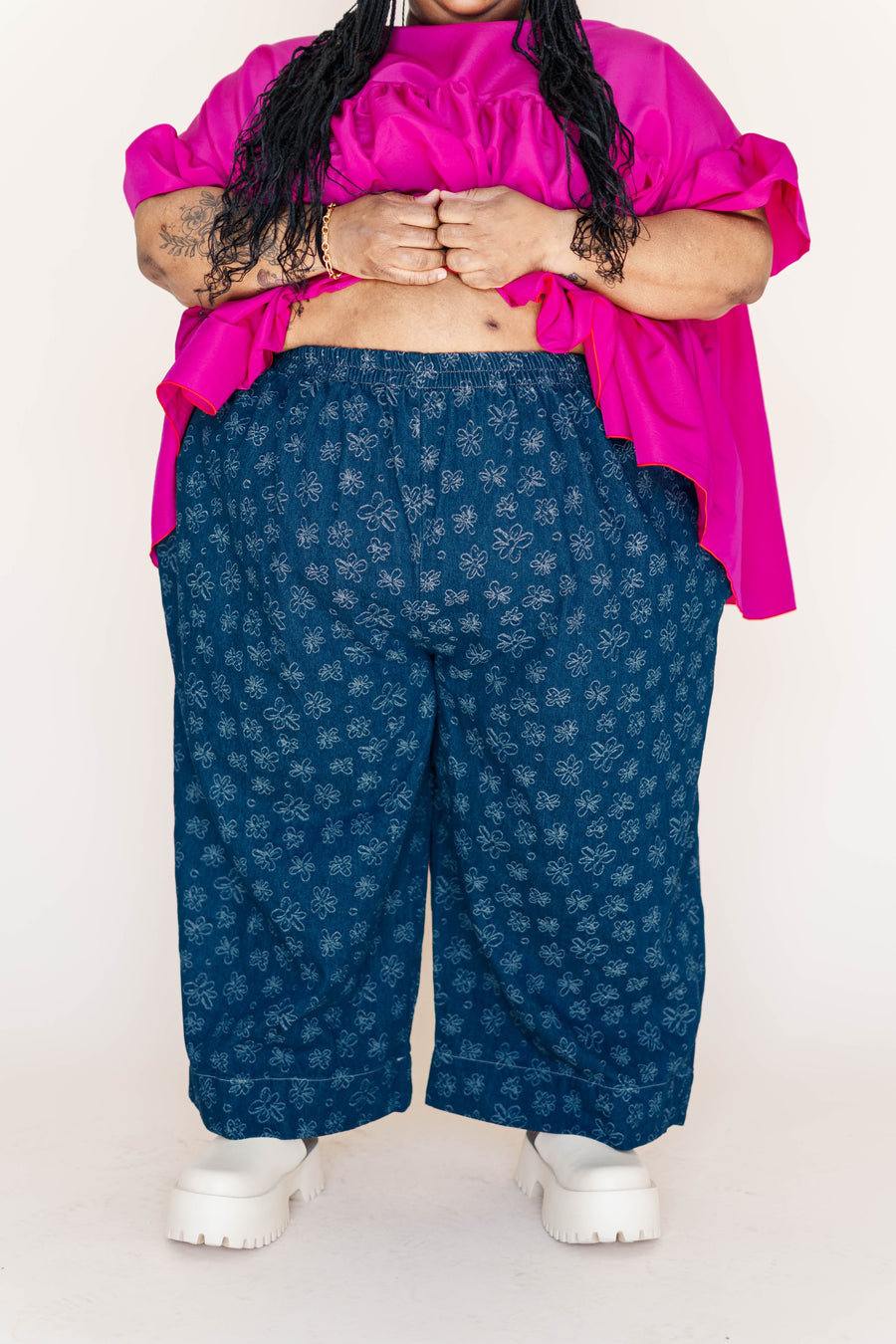 Nettle Studios Dark Daisy Denim Mid Easy Pant - plus size easy pant, product view