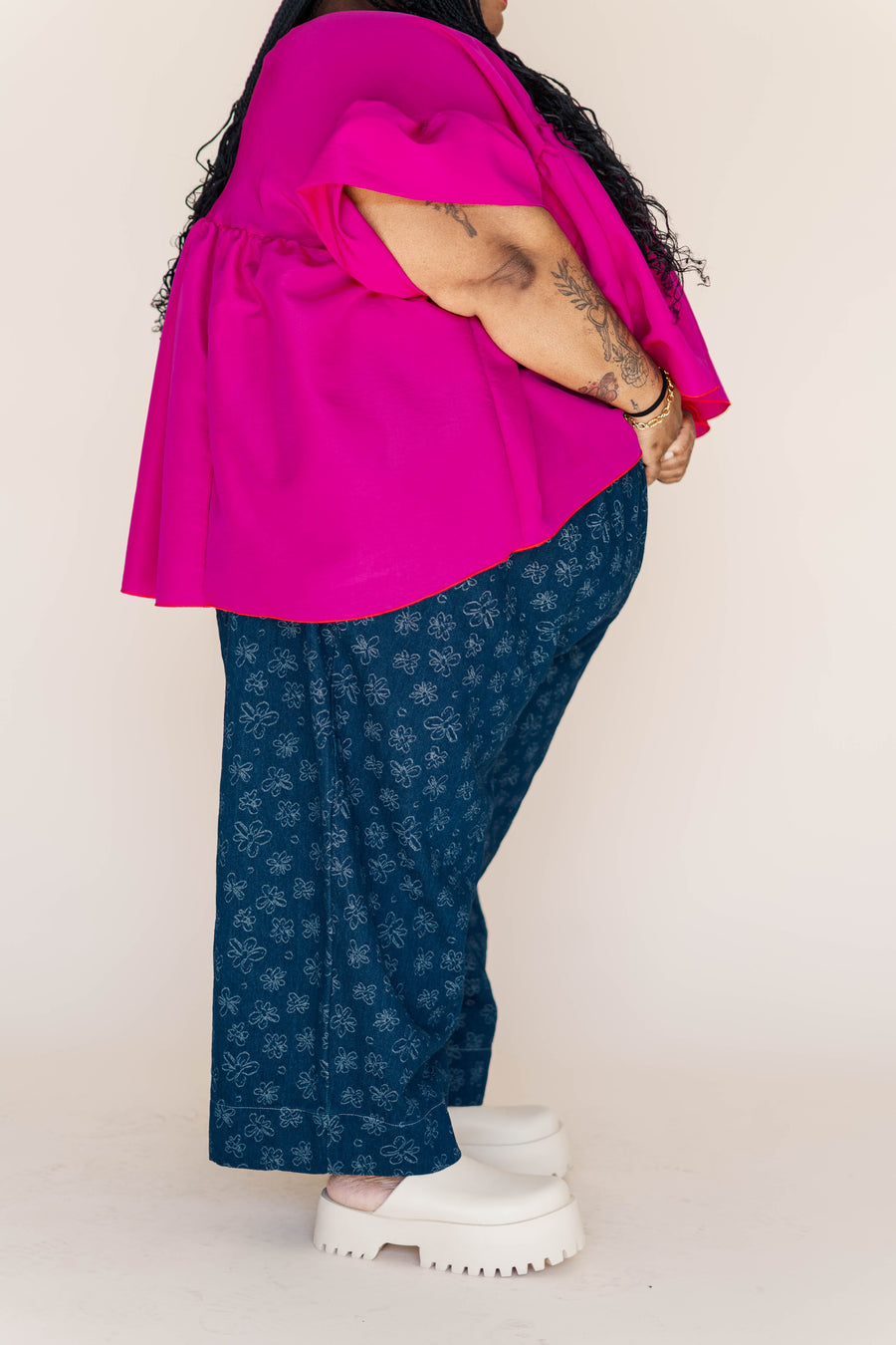 Nettle Studios Dark Daisy Denim Mid Easy Pant - plus size easy pant, product view