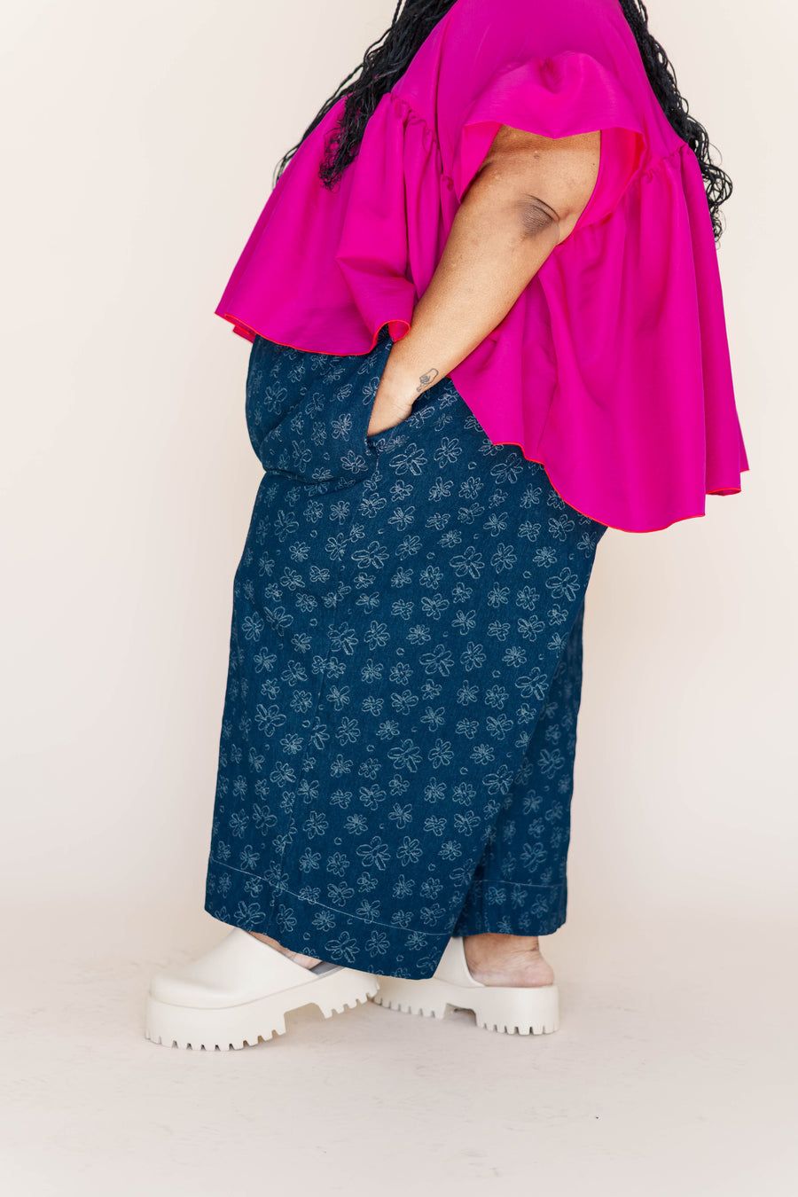 Nettle Studios Dark Daisy Denim Mid Easy Pant - plus size easy pant, product view