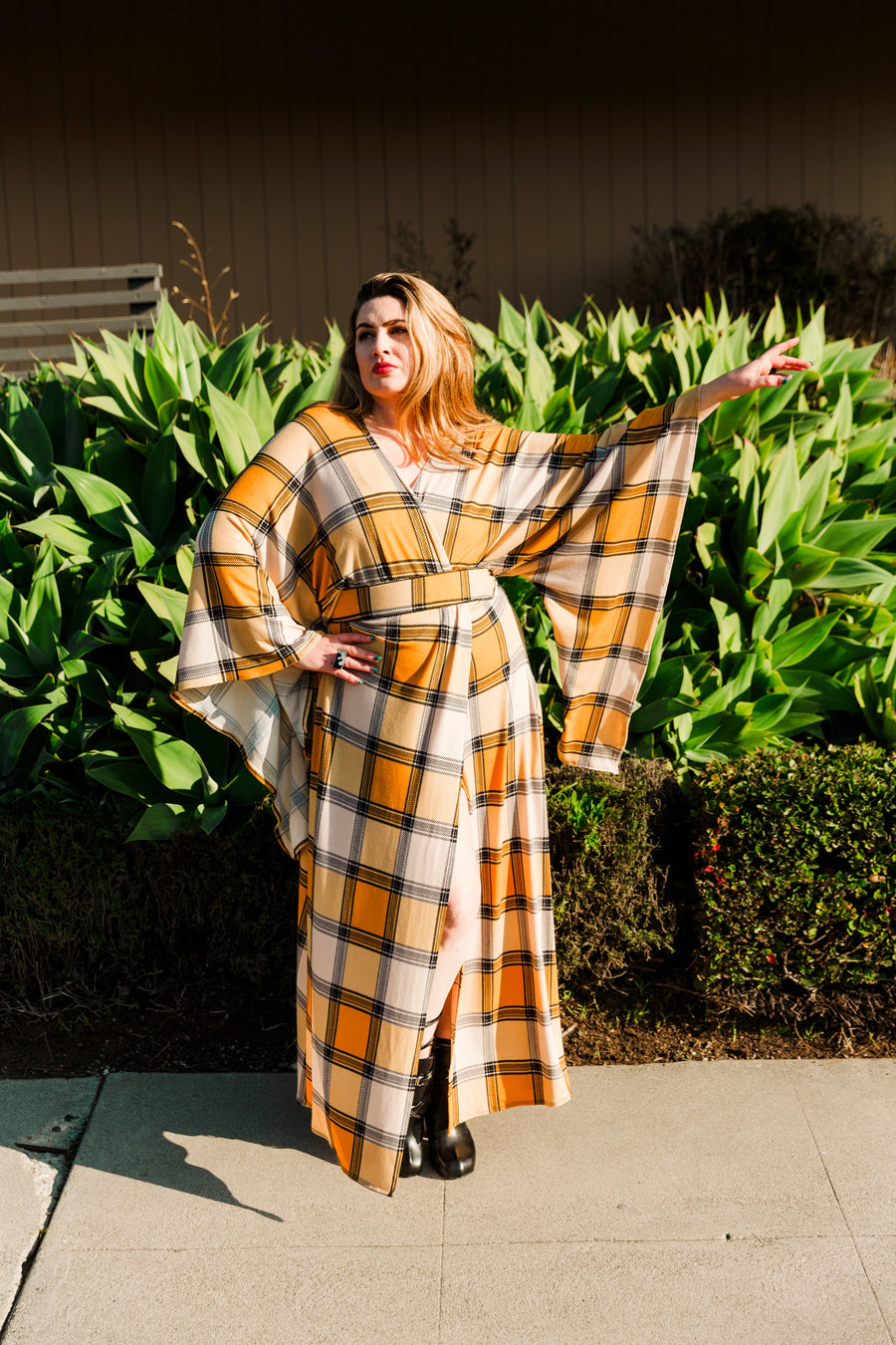 Bohémienne Kimono Robe in “Yellow Plaid”