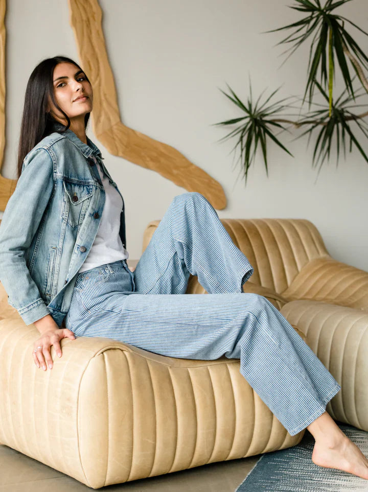 ABLE Elaine Wide Leg Jean - Railroad Stripe Wash