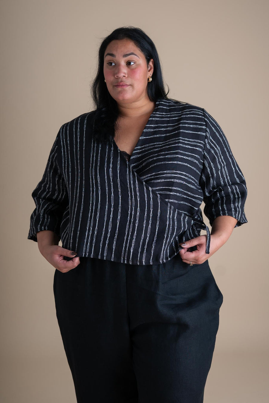 Conscious Clothing Artemis Top in Radio Stripe - plus size top, product view