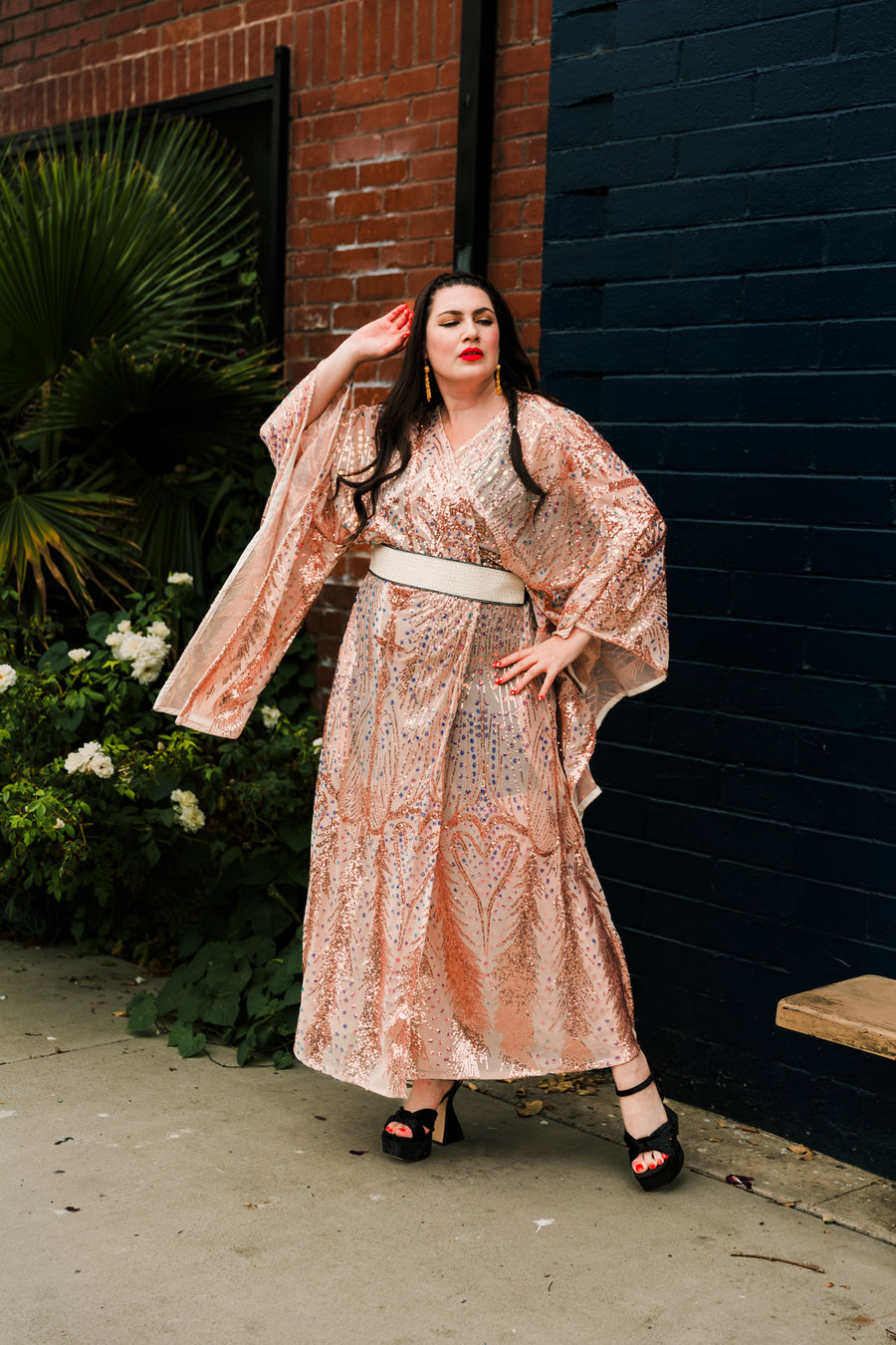byVINNIK Runway Bohémienne Kimono Robe in “Stardust” (Rose Gold) - plus size garment, product view