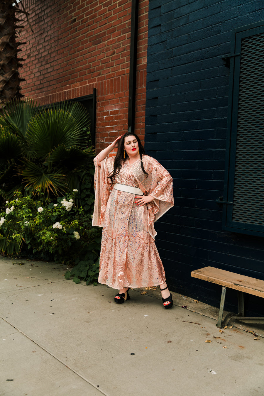 byVINNIK Runway Bohémienne Kimono Robe in “Stardust” (Rose Gold) - plus size garment, product view