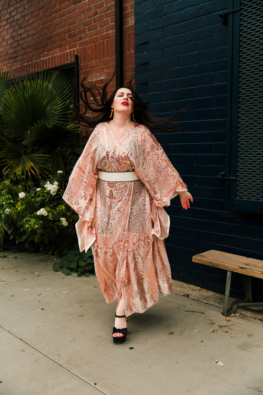 byVINNIK Runway Bohémienne Kimono Robe in “Stardust” (Rose Gold) - plus size garment, product view
