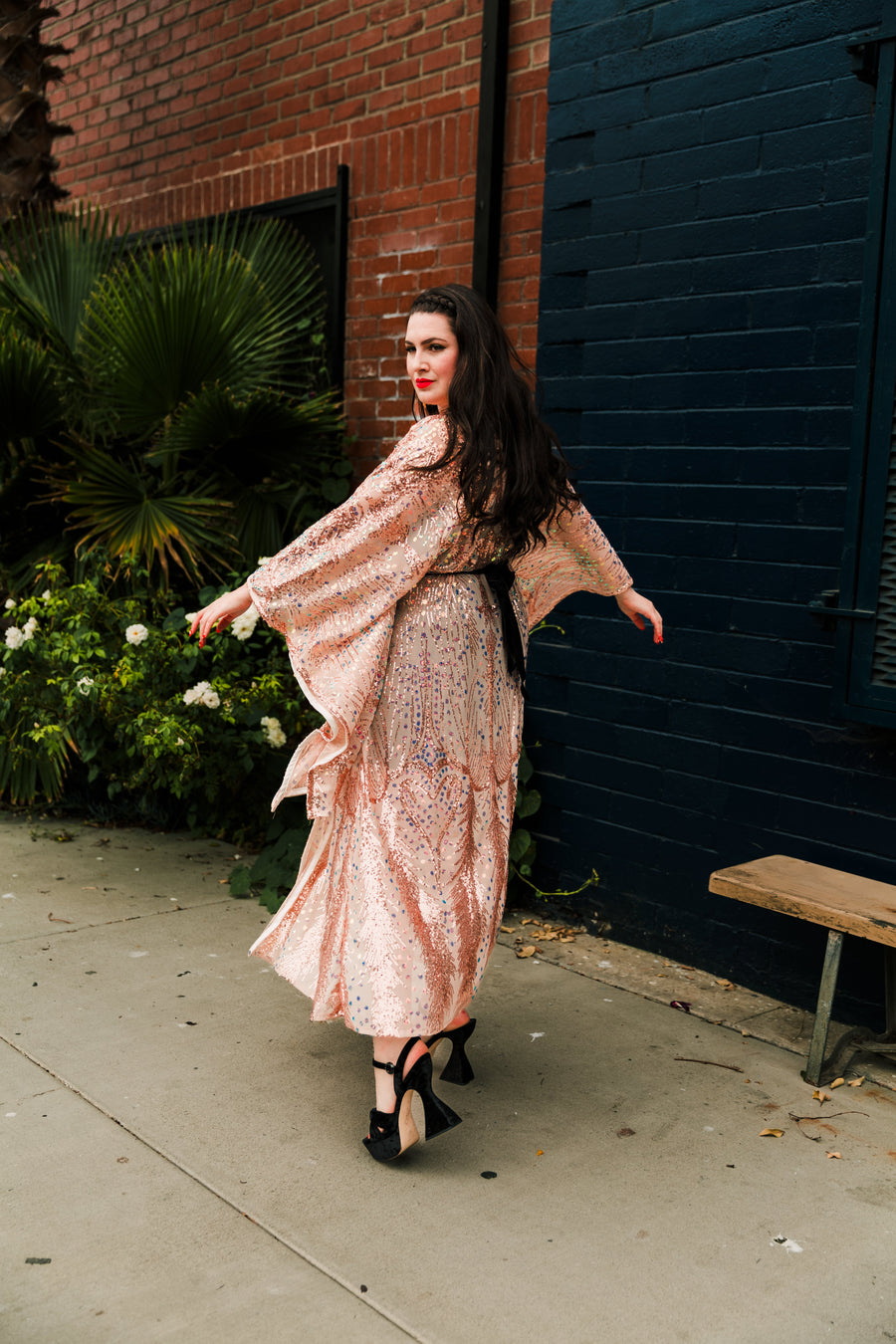 byVINNIK Runway Bohémienne Kimono Robe in “Stardust” (Rose Gold) - plus size garment, product view