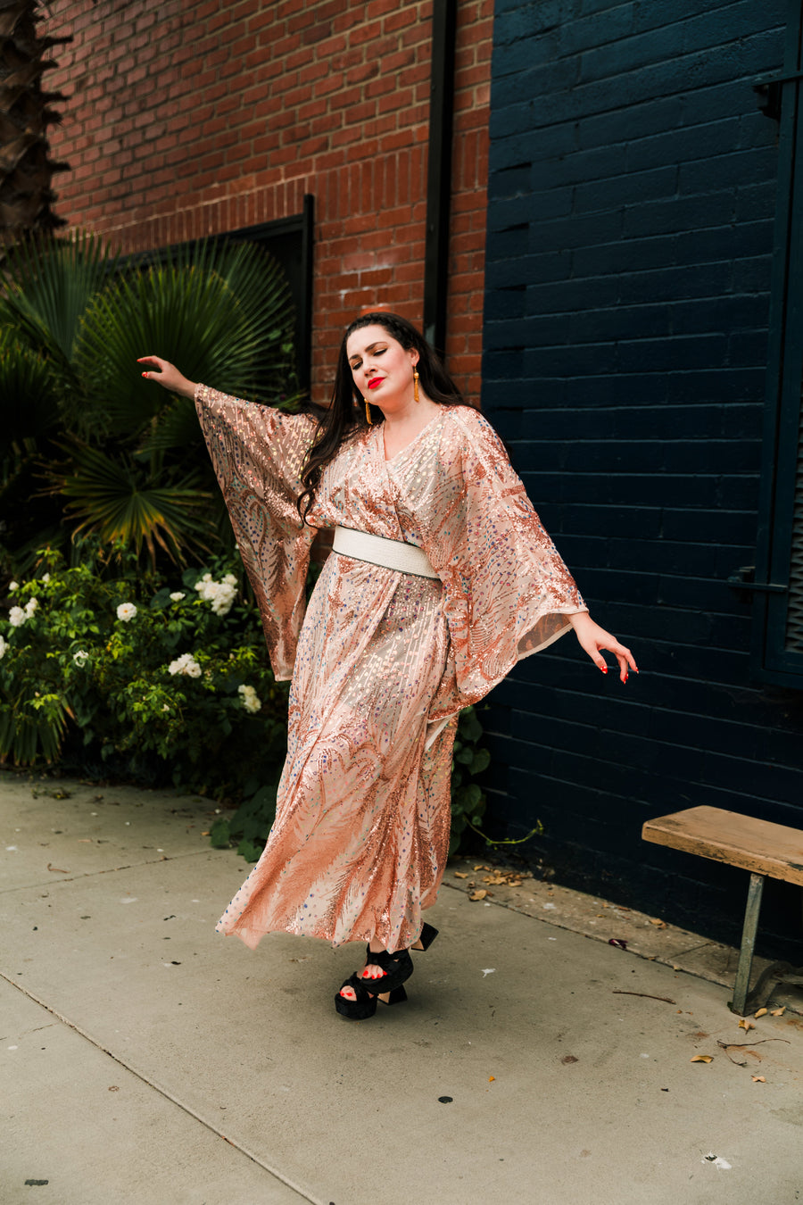 byVINNIK Runway Bohémienne Kimono Robe in “Stardust” (Rose Gold) - plus size garment, product view