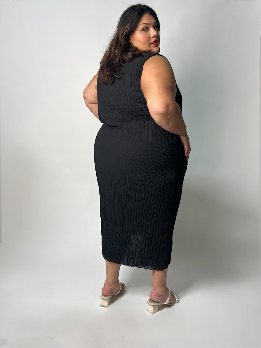 Jaya Pleated Dress- Reversible Polka Dot / Black