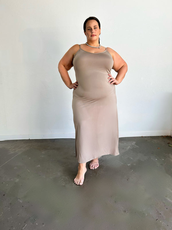 Under it All Slip Dress- Deep Olive/Taupe  Nude