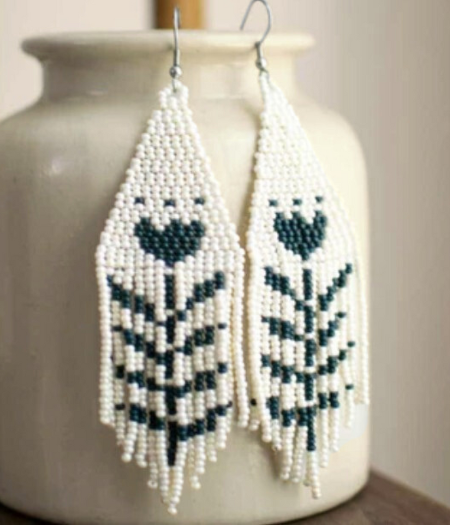 Fair + Simple Beaded Fringe Earrings in Flor - handcrafted earrings