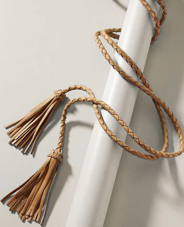 Ada Belts Fringe Soga Belt in Cognac - handcrafted leather belt
