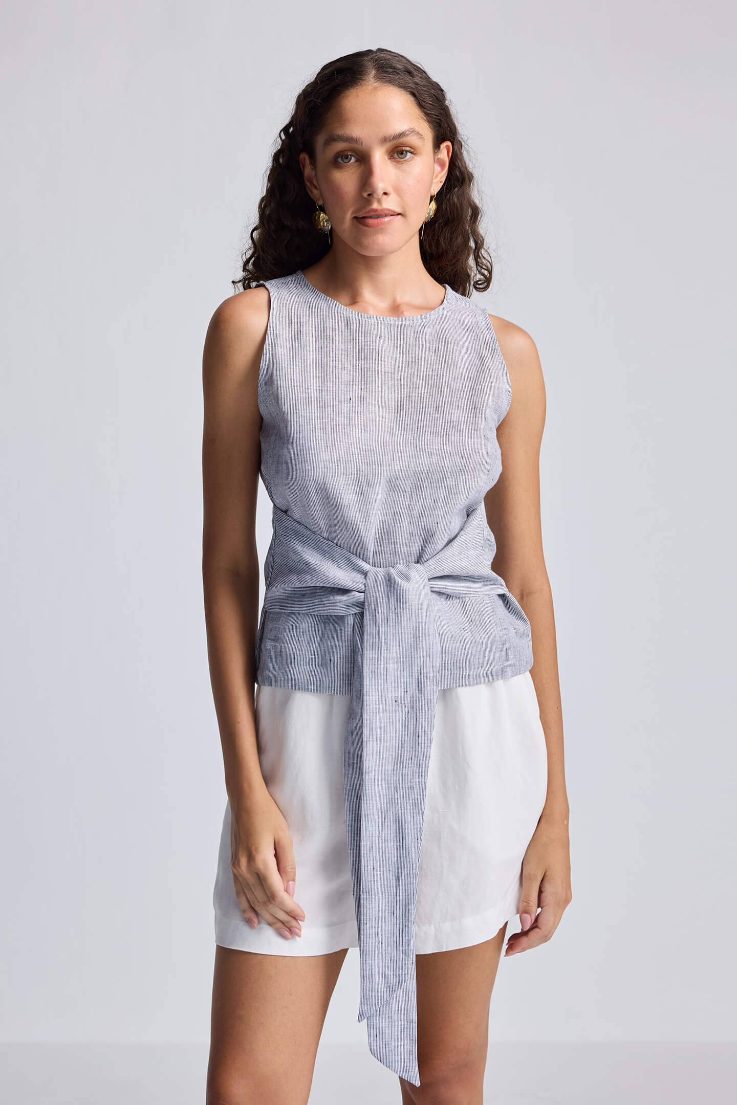 Reistor Front-tie Top in Linen Stripes - plus size top, front view