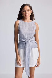 Reistor Front-tie Top in Linen Stripes - plus size top, front view