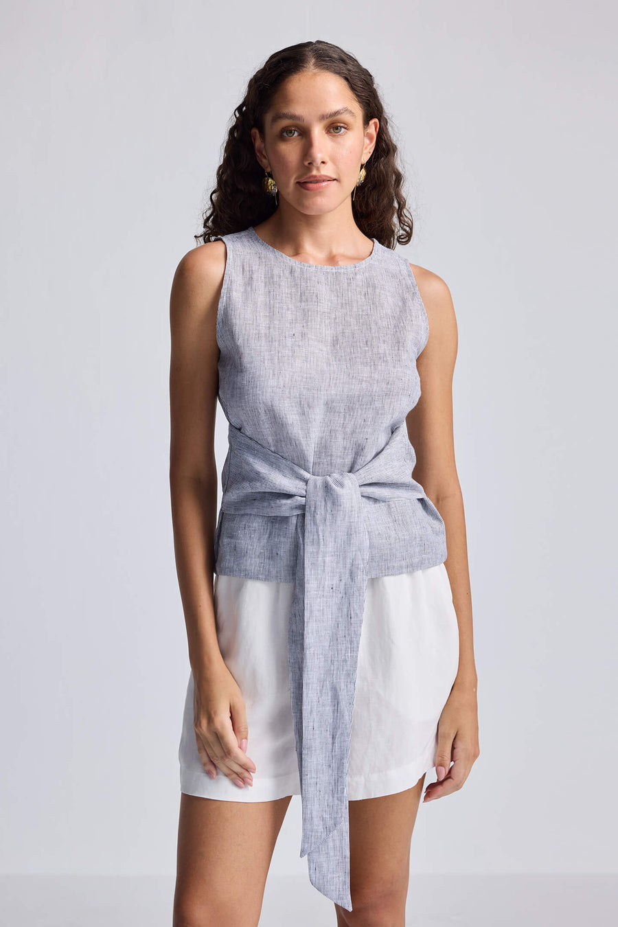 Reistor Front-tie Top in Linen Stripes - plus size top, front view