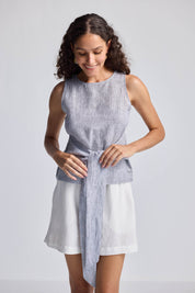 Reistor Front-tie Top in Linen Stripes - plus size top, front view