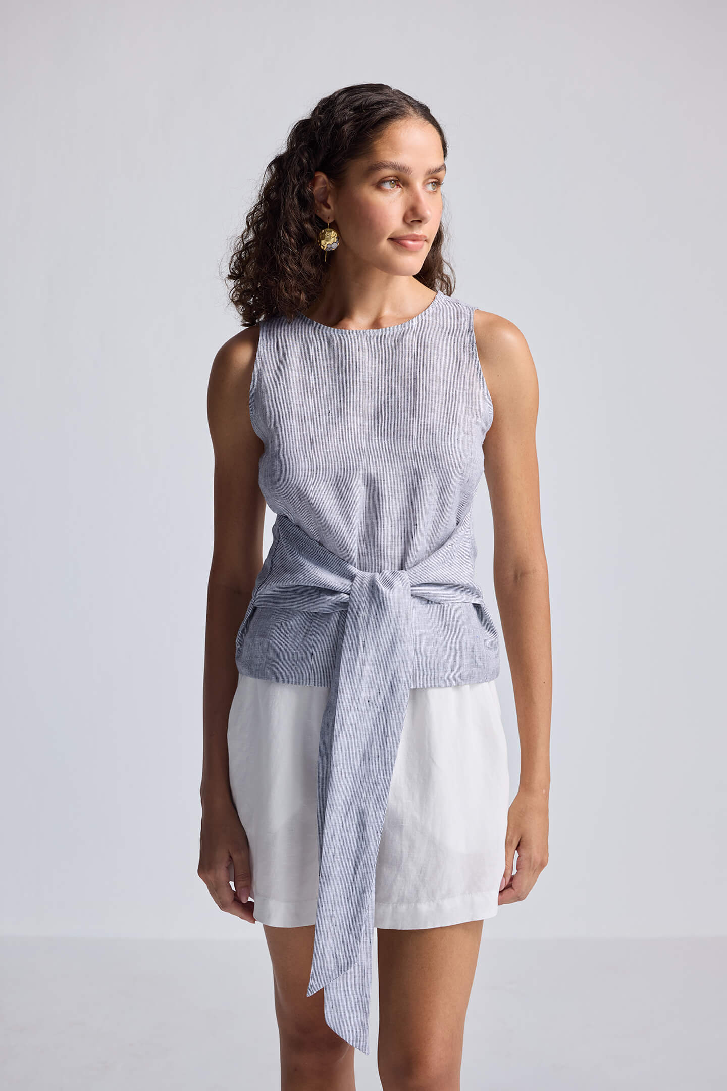 Reistor Front-tie Top in Linen Stripes - plus size top, front view