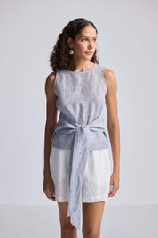 Reistor Front-tie Top in Linen Stripes - plus size top, front view