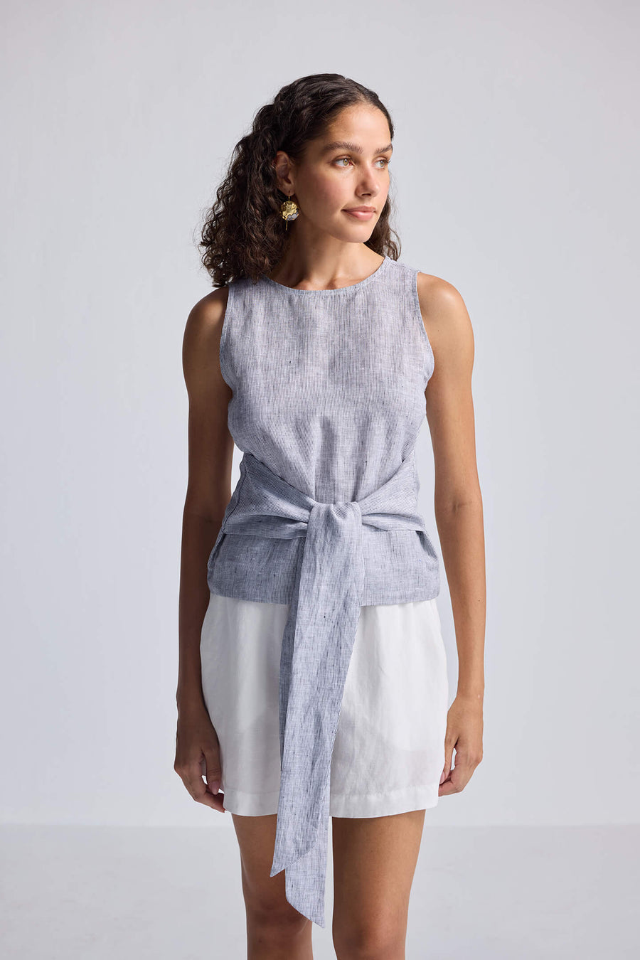 Reistor Front-tie Top in Linen Stripes - plus size top, front view