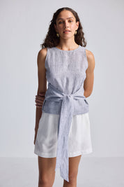 Reistor Front-tie Top in Linen Stripes - plus size top, front view
