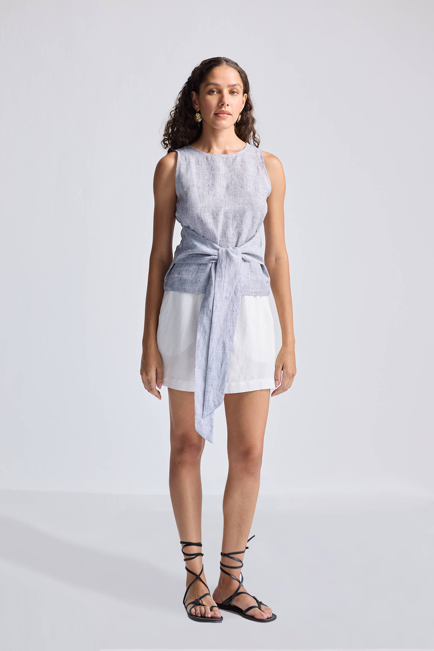 Reistor Front-tie Top in Linen Stripes - plus size top, front view