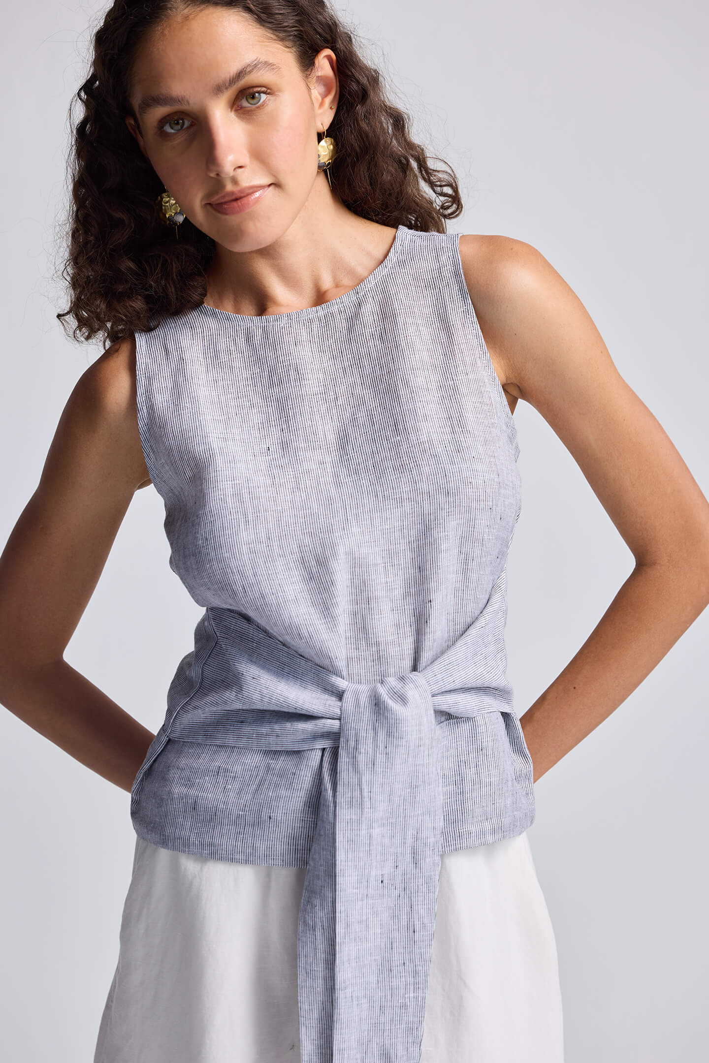 Reistor Front-tie Top in Linen Stripes - plus size top, front view