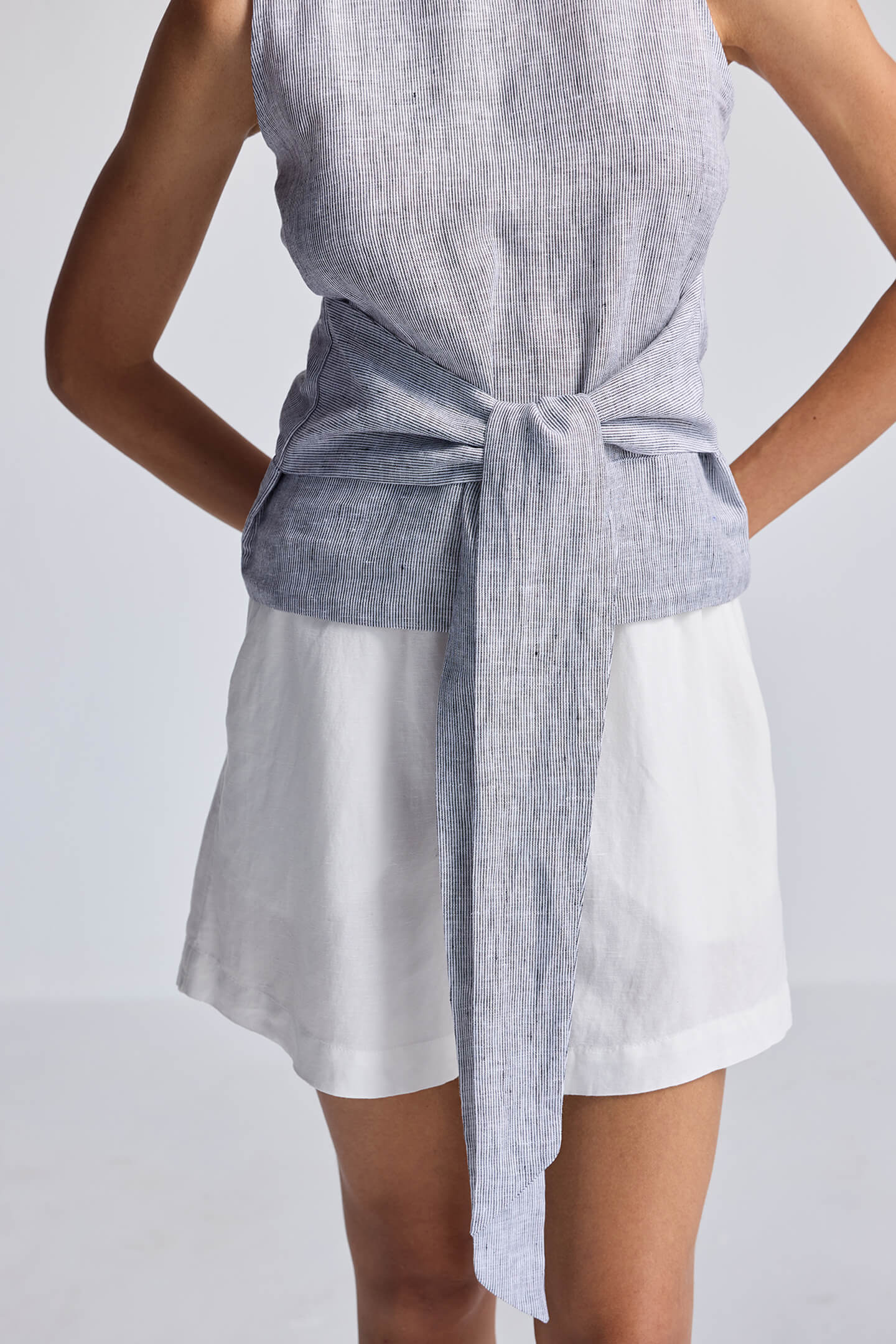 Reistor Front-tie Top in Linen Stripes - plus size top, front view