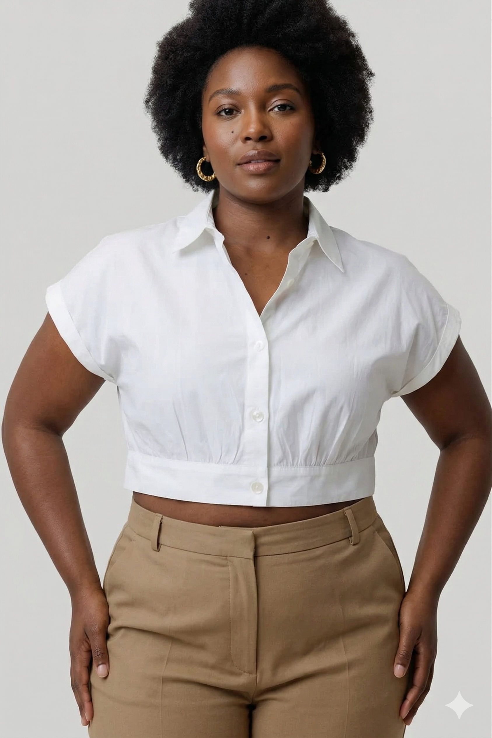 Reistor Oversized Crop Shirt in Off-white - plus size garment, front view