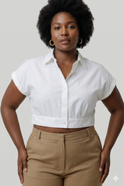 Reistor Oversized Crop Shirt in Off-white - plus size garment, front view