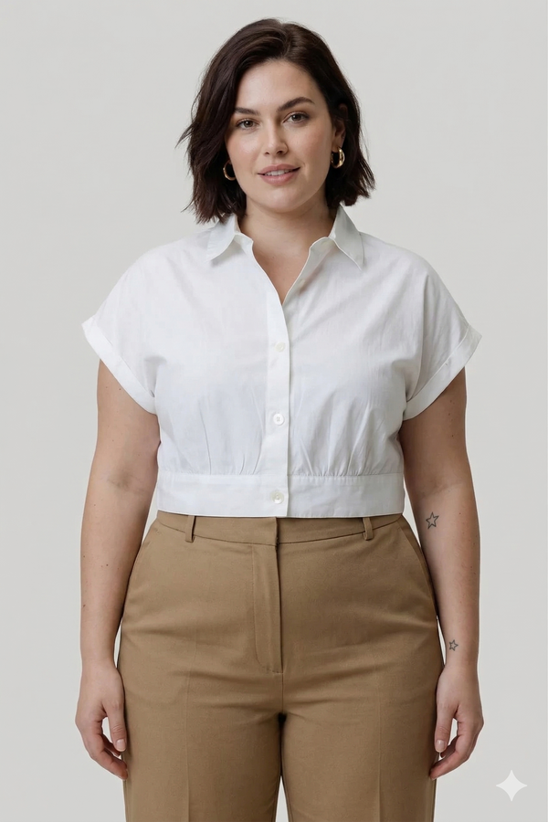 Reistor Oversized Crop Shirt in Off-white - plus size garment, front view