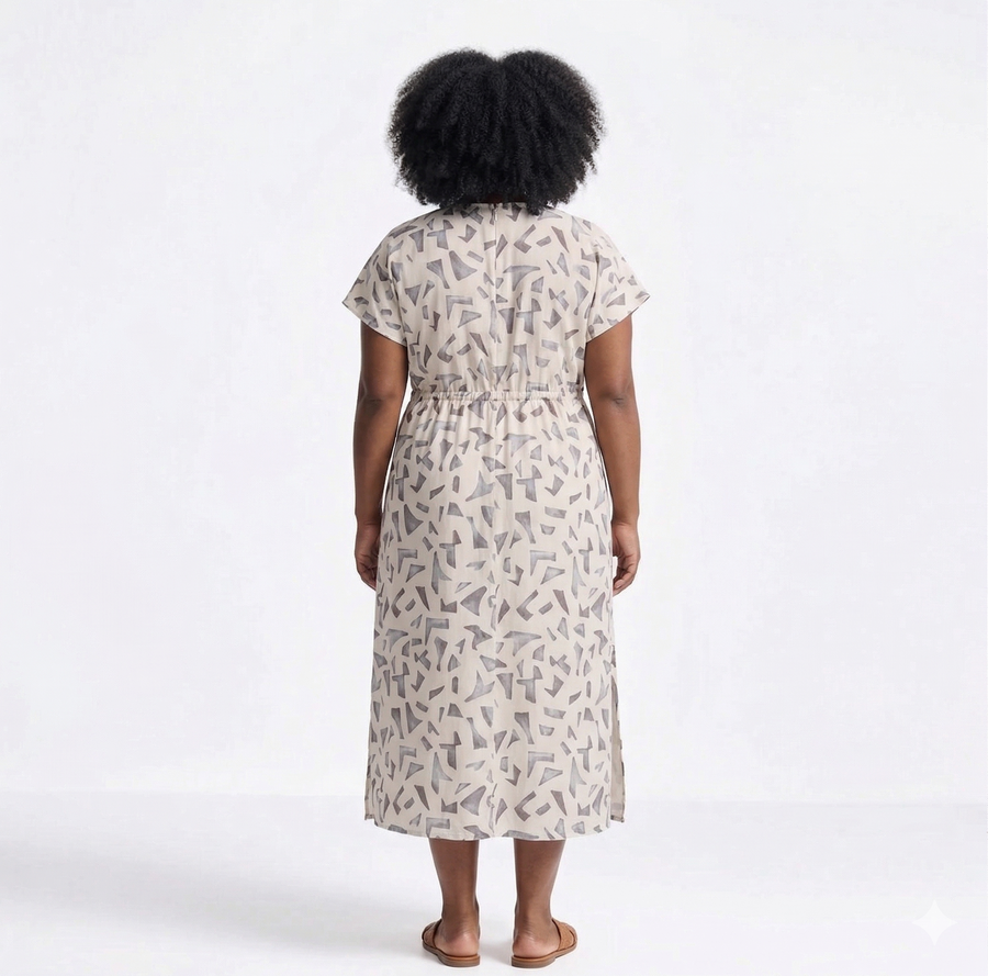 Reistor Gathered Maxi Dress with Side Slits in Mosaic - plus size maxi dress, side view