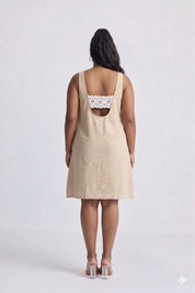 Hemp Short Dress with Back Embroidered Lace Detail