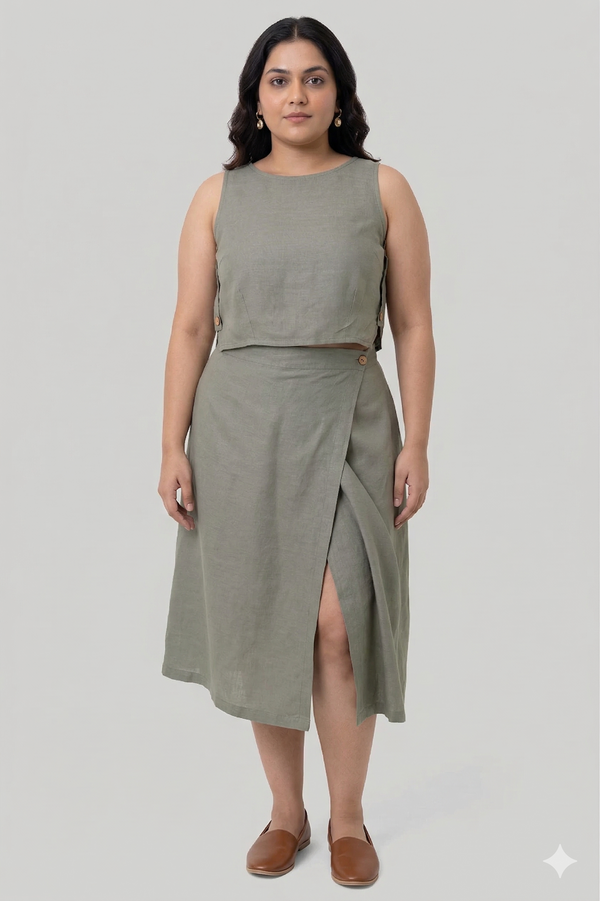 Reistor Overlap Midi Skirt in Dark Green - plus size skirt, product view