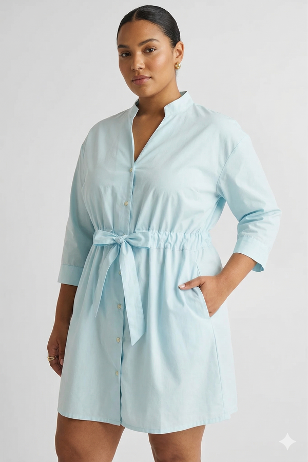 Reistor Short Tie Waist Dress in Summer Blue - plus size dress, product view