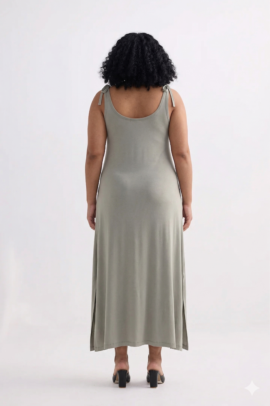 Reistor Tie-Detail Maxi Dress in Light Olive - plus size maxi dress, product view