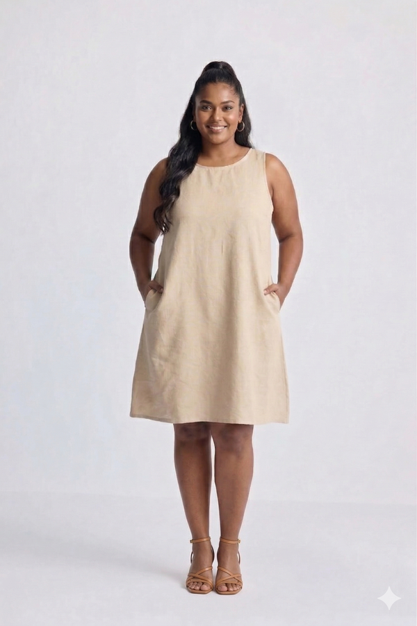 Reistor Hemp Short Dress with Back Embroidered Lace Detail - plus size dress, product view