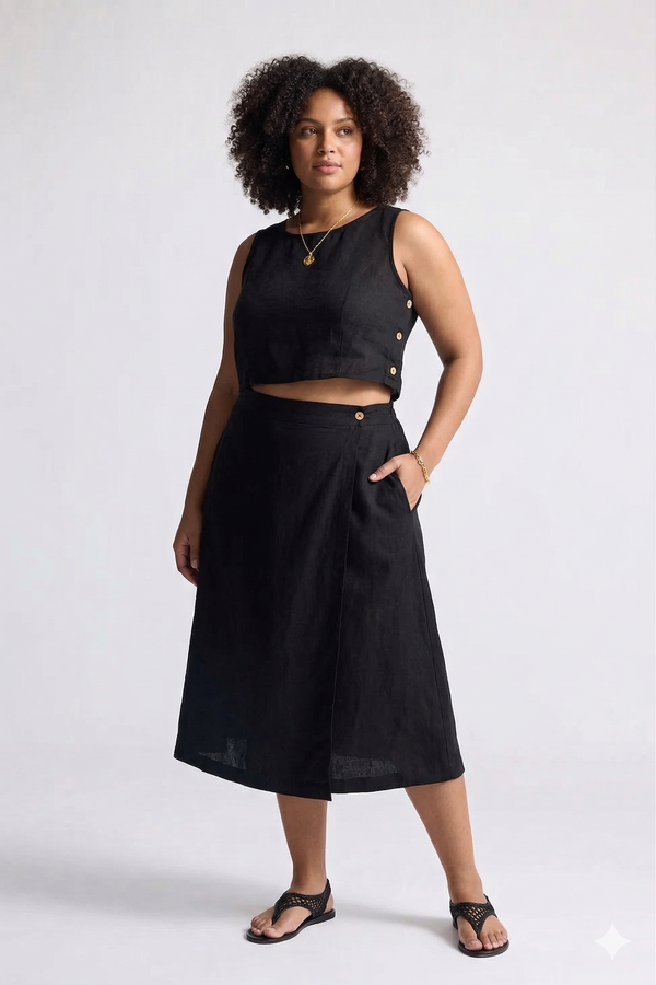 Reistor Overlap Midi Skirt in Black - plus size skirt, product view