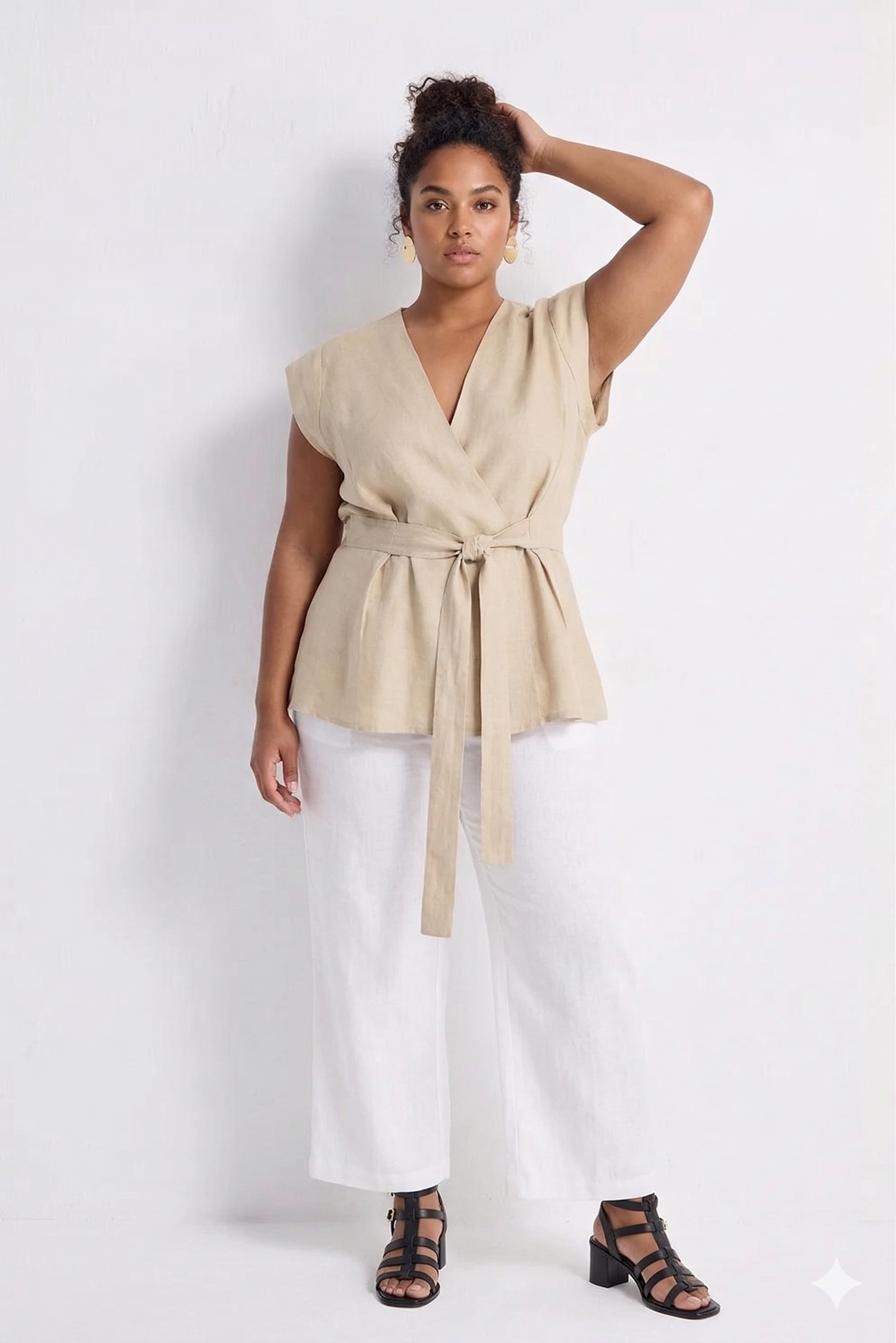 Reistor Power Moves Short Sleeve Top in Neutral Beige - plus size top, product view