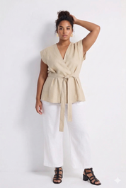 Reistor Power Moves Short Sleeve Top in Neutral Beige - plus size top, product view