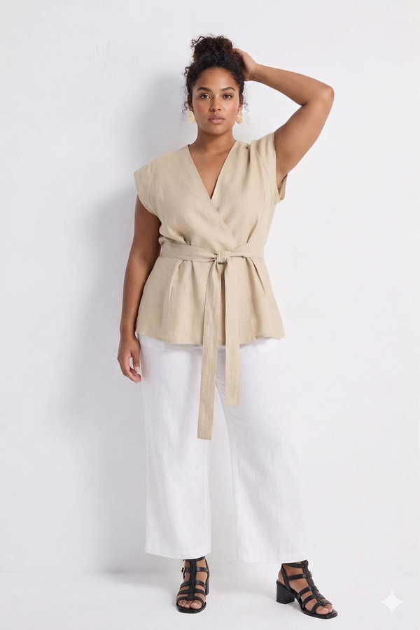 Reistor Power Moves Short Sleeve Top in Neutral Beige - plus size top, product view