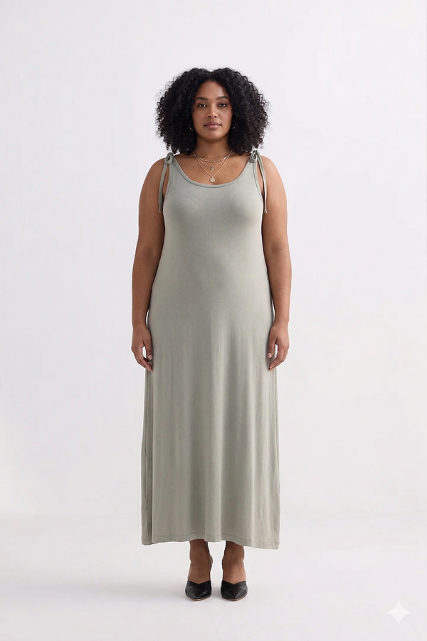 Reistor Tie-Detail Maxi Dress in Light Olive - plus size maxi dress, product view