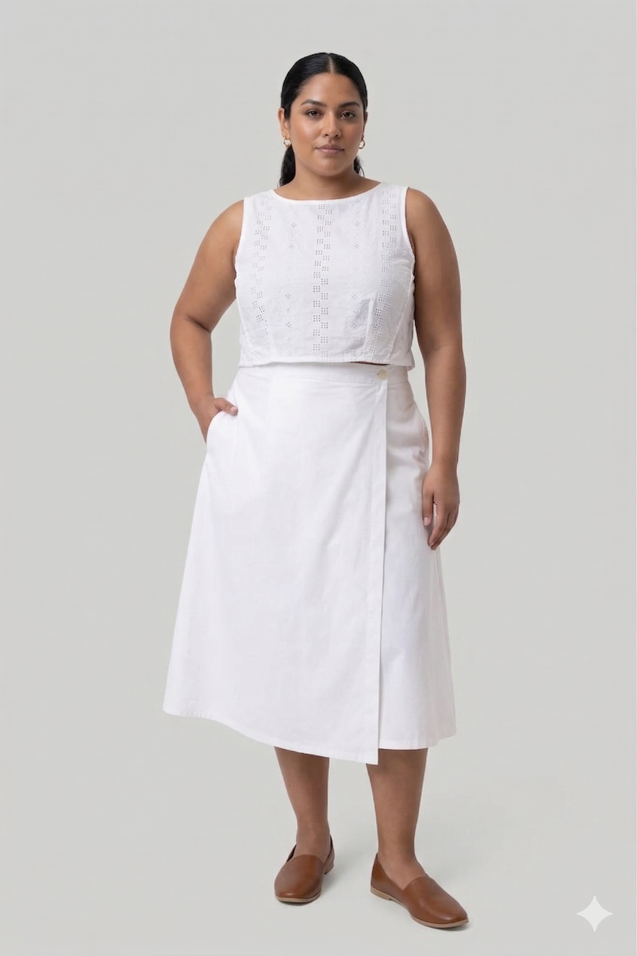 Reistor Overlap Midi Skirt in White - plus size skirt, product view