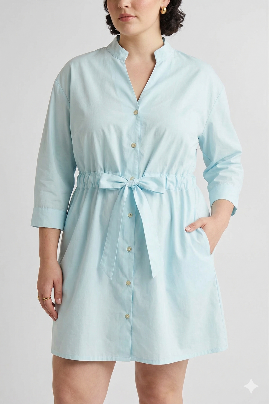 Reistor Short Tie Waist Dress in Summer Blue - plus size dress, product view